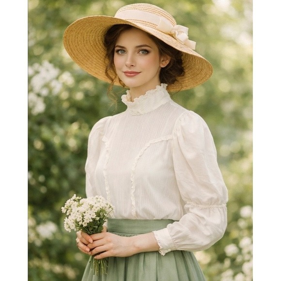 Handmade Tops - Edwardian Cotton Lace Blouse Handmade